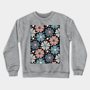 Floral Pattern On Black Background Crewneck Sweatshirt